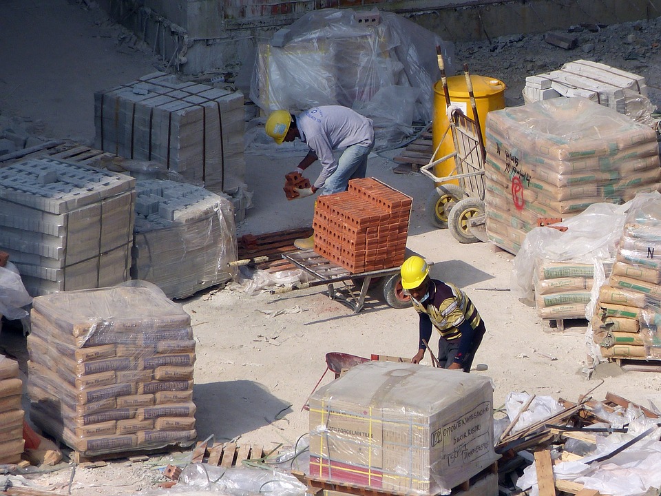 a construction site with brick work going on
